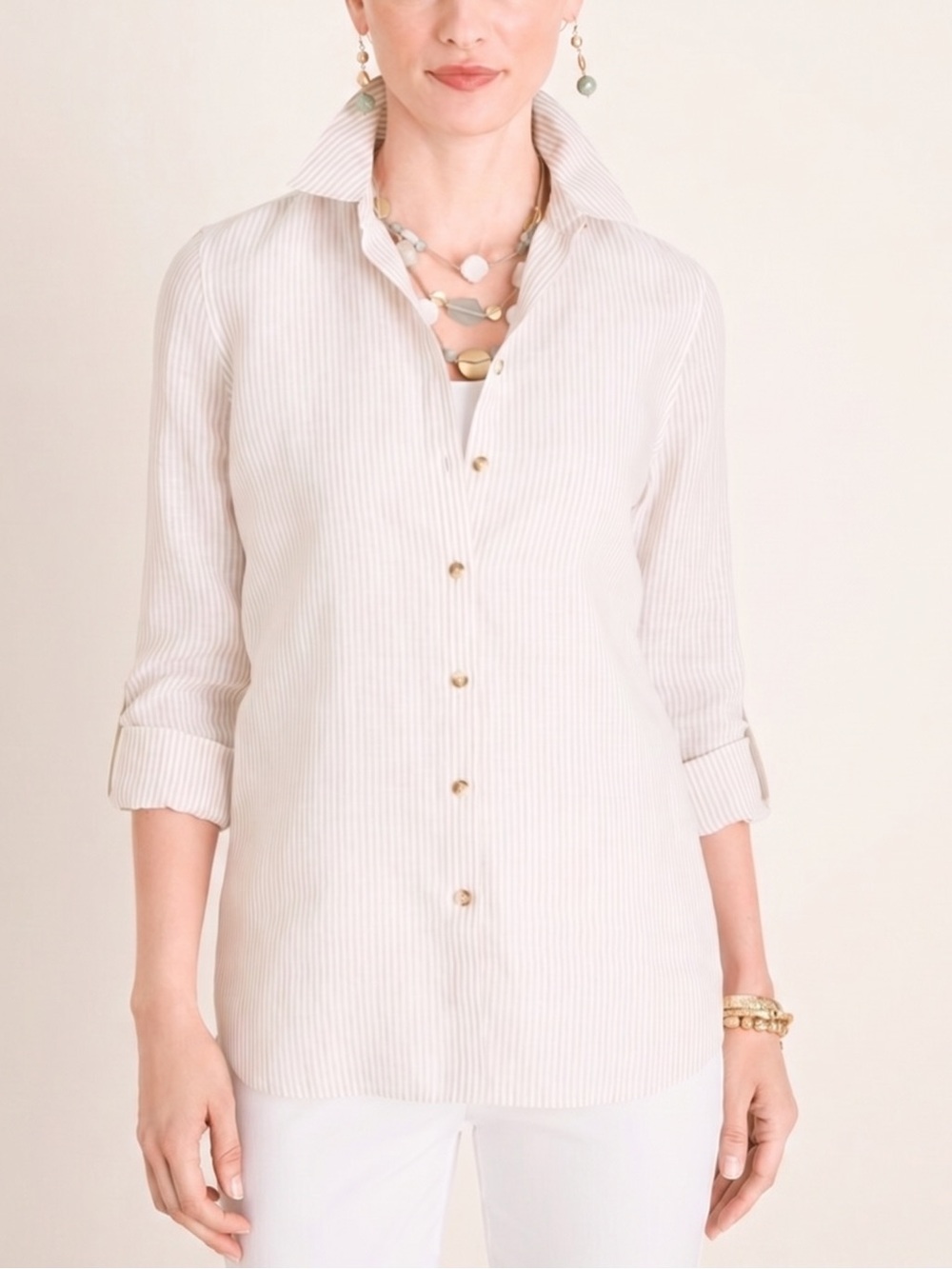 Chico’s 100% Linen Striped Button Down Shirt 2.5 US 14